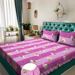 KLOTTHE Kids Purple Printed Pure Cotton 400 TC Fitted King Bedsheet Set 2.50 m x 2.25 m-image-65