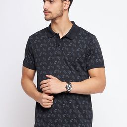 NYKER Men Floral Printed Polo Collar Cotton T-shirt-image-99