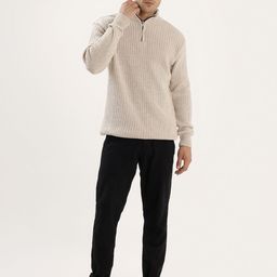 Kveto Style Redefined Men High Neck Half Zipper Ribbed Sweater-image-60