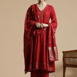 Anouk Ethnic Motifs Embroidered Regular Gotta Patti Anarkali Kurta with Trousers & Dupatta-17