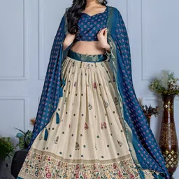 LADY SHOPI Printed Ready To Wear Silk Lehenga & Unstitched Blouse With Dupatta-picture-45