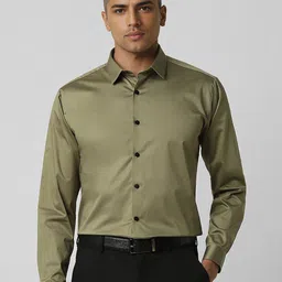 V Dot Men Spread Collar Solid Cotton Slim Fit Formal Shirt-image-34