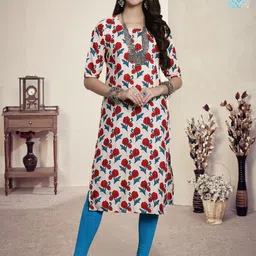 HERE&NOW Selection Of 2 Floral Printed Round Neck Straight Kurtas-image-92
