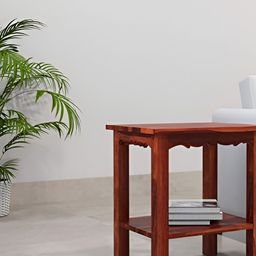 GLOBALLY INDIAN Brown Wooden Rectangle BedsideTable-57