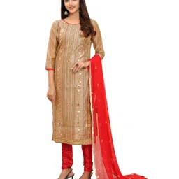 HERE&NOW Floral Embroidered Gotta Patti Unstitched Dress Material-picture-11