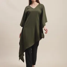 CORSICA Women Kimono Sleeve Crepe Kaftan Kurta-image-37