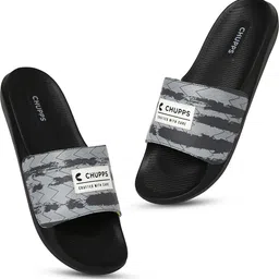 chupps Traction Black & Grey Slides Soft Lightweight Flip Flops For Men Slides-picture-6