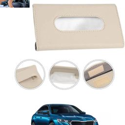 Beige Leatherite Rectangle Shape Fancy Design Tissue Dispencer For Car-113 Vehicle Tissue Dispenser-32