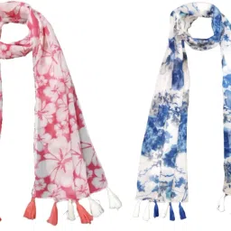 Floral Print Chiffon Women Multicolor Scarf, Stole, Fancy Scarf-image-61