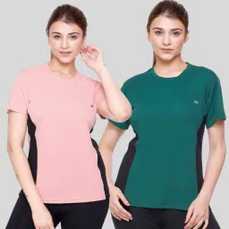 Pack of 2 Women Colorblock Round Neck Polyester Multicolor T-Shirt-image-70