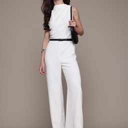 MANGO Draped Effect Round Neck Basic Jumpsuit with Belt-11