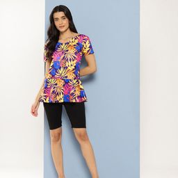Aarika Tropical Printed Swimming Dress With Swim Goggles-25