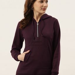 BRINNS Women Burgundy Fleece Hooded Sweatshirt-image-91