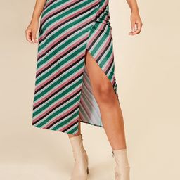 Little Mistress Striped Wrap-Style Midi Skirt-image-63