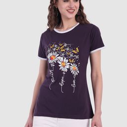 CHOZI Women's Navy Blue Printed Bio Finish T-shirt-image-21