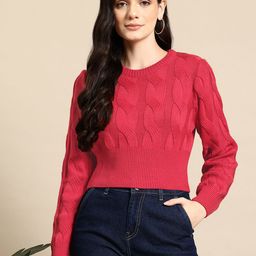 Mast & Harbour Pure Acrylic Cable Knit Crop Pullover-image-42