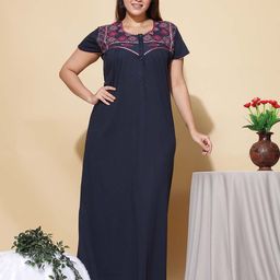 9shines Label Navy Blue Solid Maxi Nightdress-18