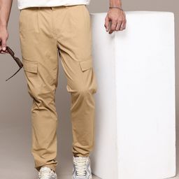 The Roadster Lifestyle Co. Men Relaxed Pure Cotton Loose Fit Pleated Cargo Trousers-image-59