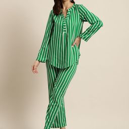 Qurvii Striped Crepe Shirt with Trousers-picture-10