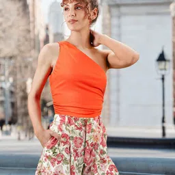 MANGO Orange One Shoulder Ruched Top-picture-21