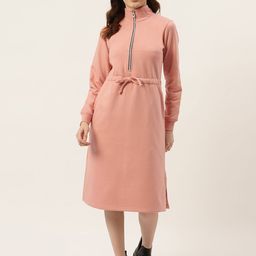 BRINNS Nude Pink Fleece Sweatshirt Style Midi Dress-image-100