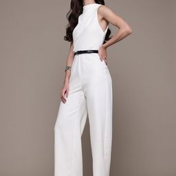 MANGO Draped Effect Round Neck Basic Jumpsuit with Belt image 4
