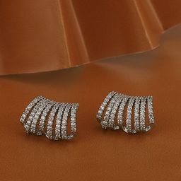 Carlton London Premium Rhodium-Plated CZ Contemporary Studs-14