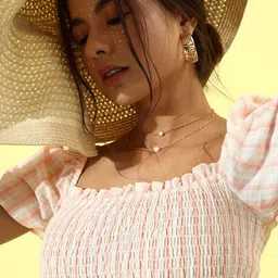 EVERYDAY by ANI Women Classy Beige Self-Design Smocked Top-image-37