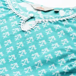 Anouk Printed Pleated Kurta with Trousers & Dupatta image 2