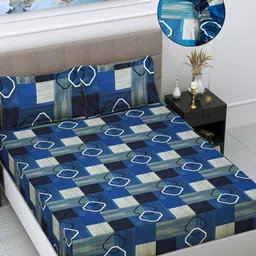 Myntra Elegant Homes Blue & White Geometric 300 TC King Bedsheet with 2 Pillow Covers-picture-25