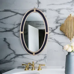 Creation India Craft Transparent & Beige Braided Rattan Oval Wall Mirror-27