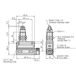 Azbil Compact Horizonal Limit Switch 11.8 N Long Roller Plunger-Without cable, SL1-EK image 2