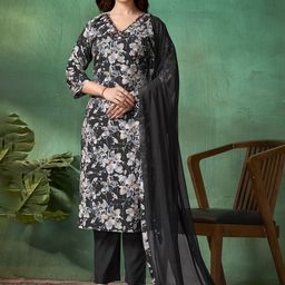 DIVASTRI Embroidered Regular Beads and Stones Pure Cotton Kurta With Trousers & Dupatta-picture-5