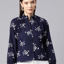 Ives Floral Print Puff Sleeves High Neck Crepe Top-picture-42