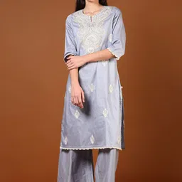V-Mart Women Paisley Embroidered Regular Thread Work Pure Cotton Kurta with Palazzos-image-35