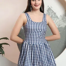 TANDUL Checked Fit & Flare Mini Dress-image-13