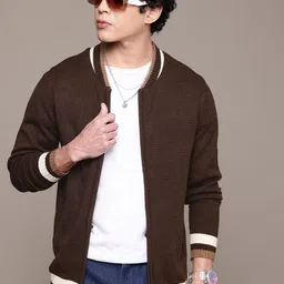 The Roadster Lifestyle Co. Contrast Collar Front-Open Sweater-image-86