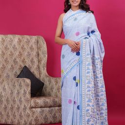 Shivanya Handicrafts Geometric Printed Pure Mulmul Cotton Block Print Saree-10