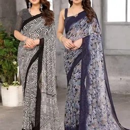Moda Rapido Pack Of 2 Floral Printed Pure Georgette Saree-image-96