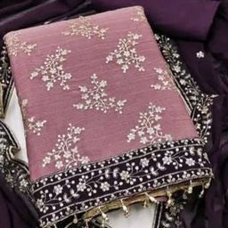 BlissFlair Floral Embroidered Sequinned Georgette Unstitched Dress Material-image-90