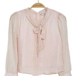 Peppermint Tie Up Neck Puff Sleeve Top-picture-36
