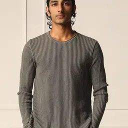 PRIMAL GRAY Men Ribbed Round Neck Pullover-image-75