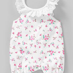 Babyhug 100% Cotton Sleeveless Romper Floral Print - White-image-20