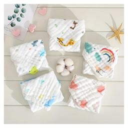 SYGA PACK OF 5 Baby Napkin Six-Layer Gauze 30 * 30 Printed Design Square Scarf Five Baby Small Square Scarf-27