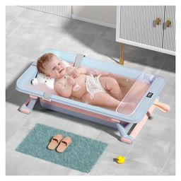 StarAndDaisy 'We Care'  Baby Bath Tub With Cushion  Foldable Anti-slip Bathtub with Temperature meter, Extra wide base, high stablity, Soap dish  Blue & Pink-picture-16