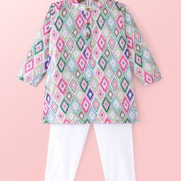 Babyhug Cambric Full Sleeves Printed Kurta Pyjama Set - Multicolor-image-45