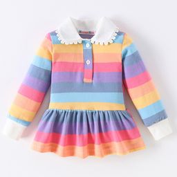 Kookie Kids Cotton Full Sleeves Top with Stripes Print and Front Button - Multicolor-image-93