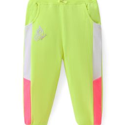 Babyhug Cotton Terry Full Length Lounge Pants with Butterfly Patch - Lime-image-92