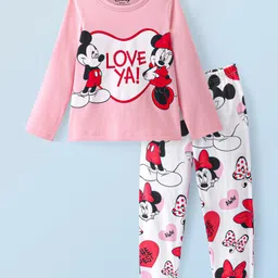 Honeyhap Disney 100% Cotton Knit Full Sleeves Night Suit With With Minnie Mouse Graphics - Pink & White-picture-46