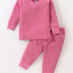 Mom's pet Cotton Full Sleeves Solid Ribbed Thermal Set - Fuchsia-image-68